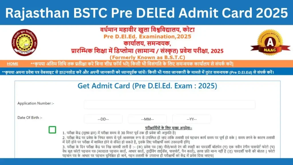 Rajasthan BSTC Pre DElEd Admit Card 2025