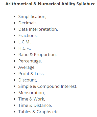 general arithmetic and numerical ability syllabus