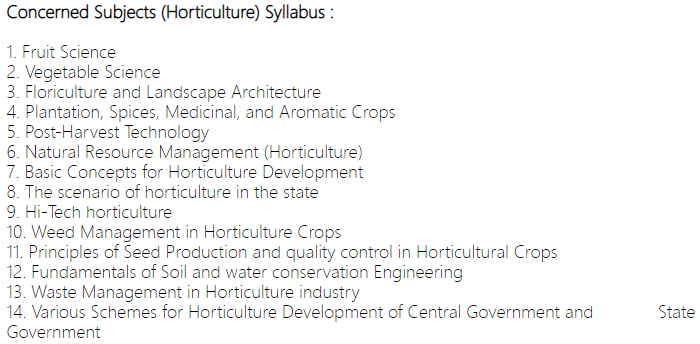 Horticulture officer Syllabus