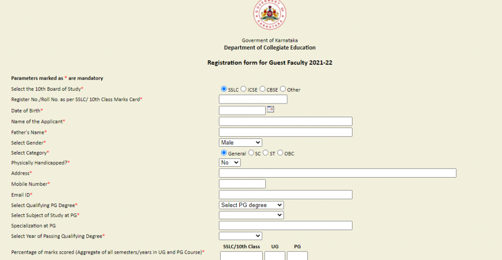 Karnataka guest faculty Application form at www.dce.kar.nic.in