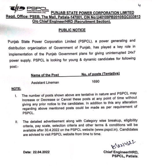 PSPCL ALM recruitment