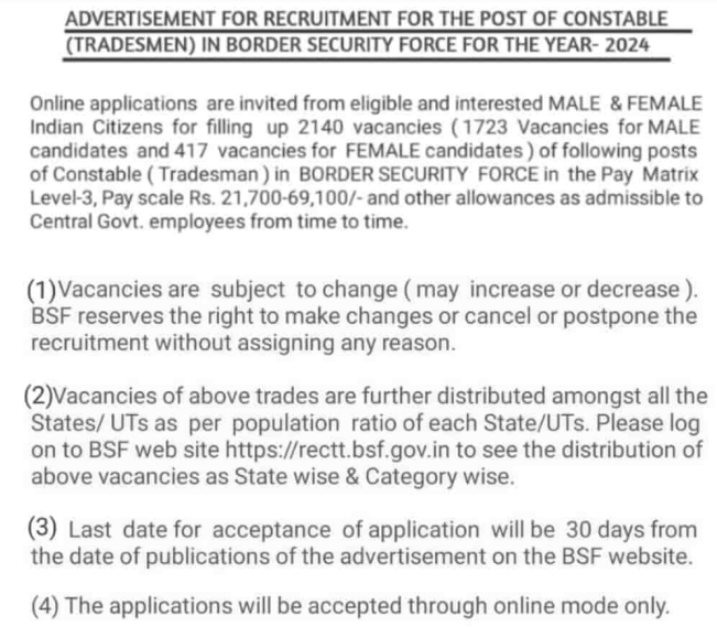 bsf tradesman recruitment