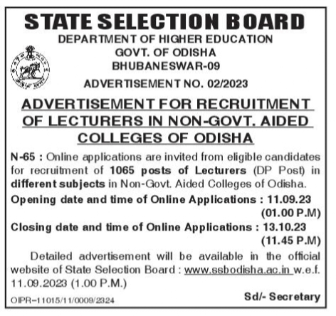 ssb odisha lecturer vacancy