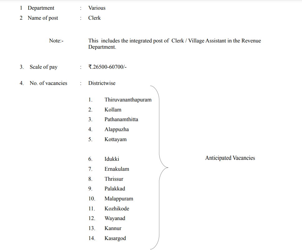 Kerala psc Ldc Notification