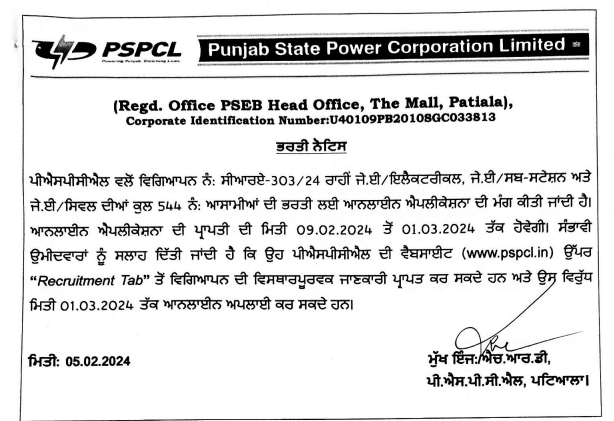 PSPCL JE Recruitment