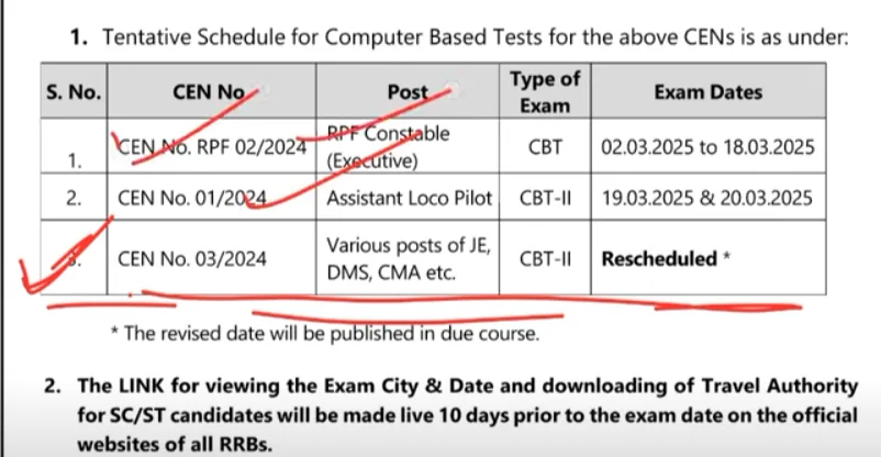 RRB exam date RPF constable JE ALP cbt 2