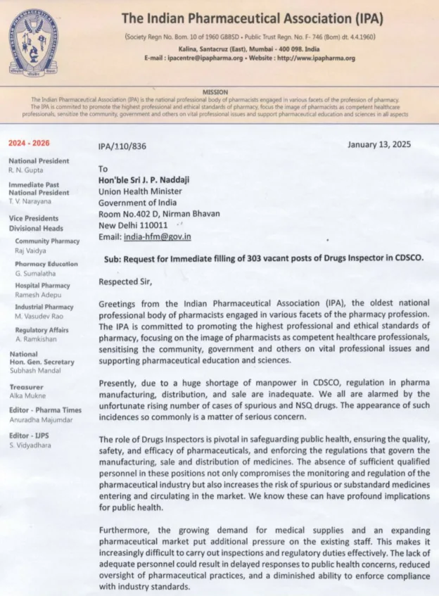 cdsco drug inspector vacancy 2025